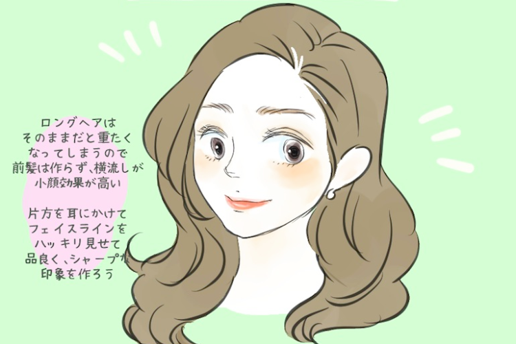 ロングは、サイド耳かけスタイル