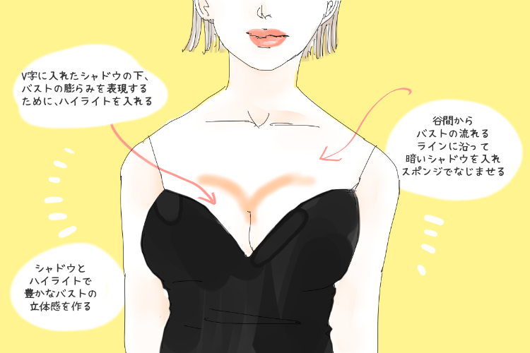 バストの谷間にブラウンシャドウ