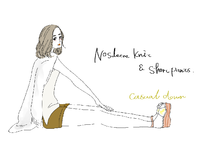 ロングカーディガン+ロング丈のノースリニット