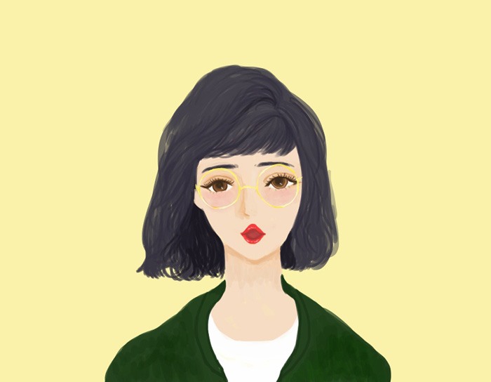 オン眉 × ラウンドメガネ